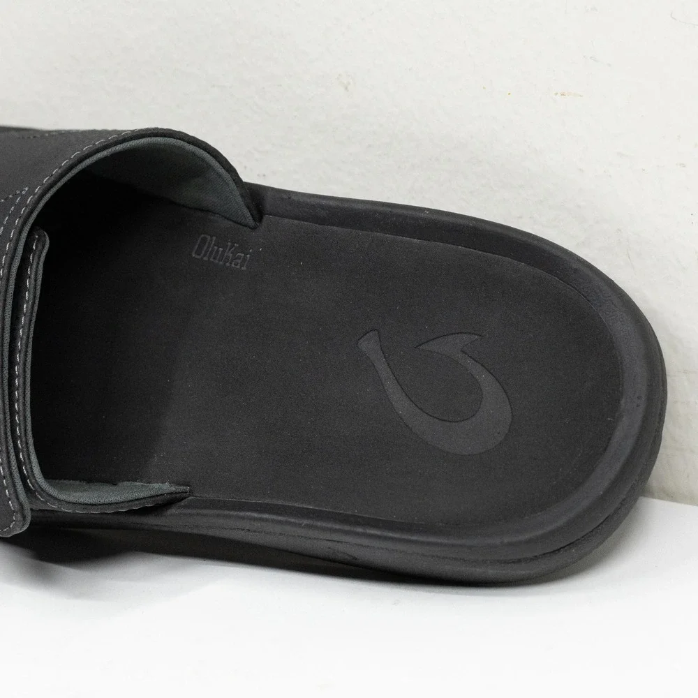 OLUKAI Nalu Slide Adjustable Strap Waterproof Comfort Sandal Black Mens Sz 9